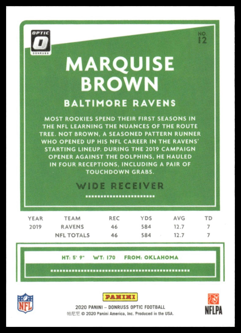 Marquise Brown 2020 Donruss Optic #12 Holo
