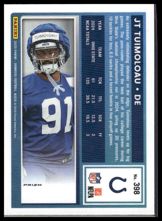 JT Tuimoloau 2025 Donruss #398 Optic Rated Rookies Preview Red Pandora RC