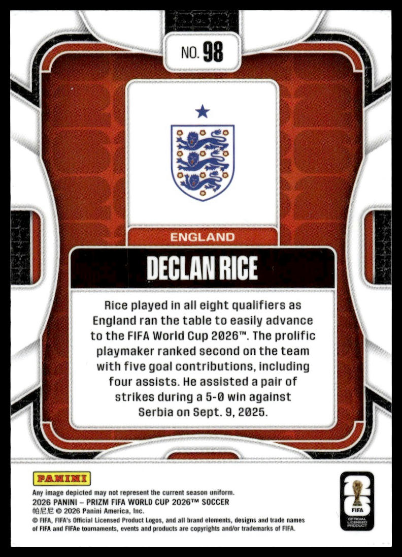 2026 Panini Prizm FIFA World Cup #98 Declan Rice Silver Prizm
