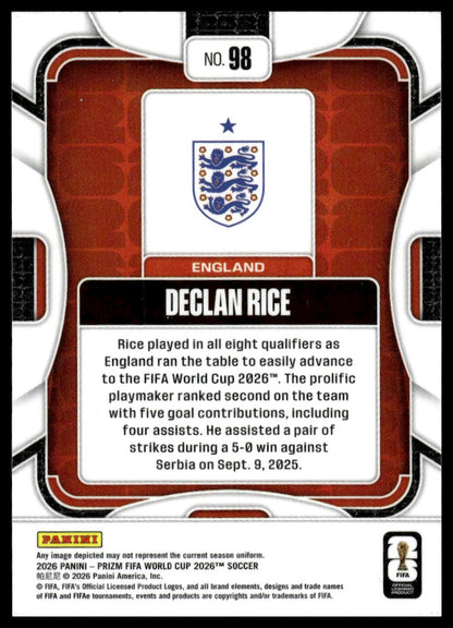 2026 Panini Prizm FIFA World Cup #98 Declan Rice Silver Prizm