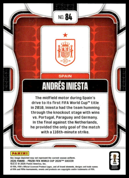 2026 Panini Prizm FIFA World Cup #84 Andres Iniesta Silver Prizm