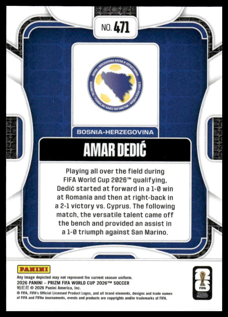 2026 Panini Prizm FIFA World Cup #471 Amar Dedic Silver Prizm