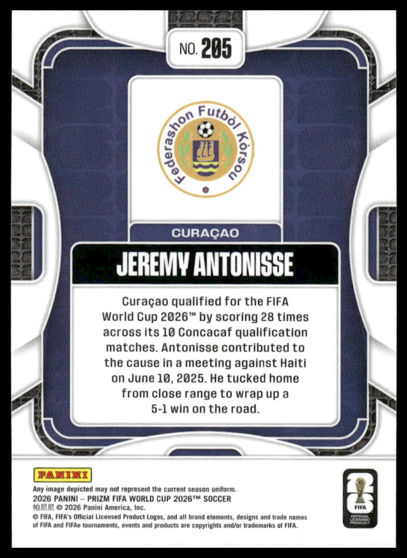 2026 Panini Prizm FIFA World Cup #205 Jeremy Antonisse Silver Prizm
