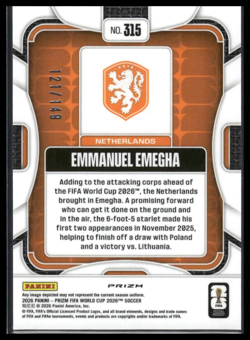 2026 Panini Prizm FIFA World Cup #315 Emmanuel Emegha Teal Disco Prizm #/149