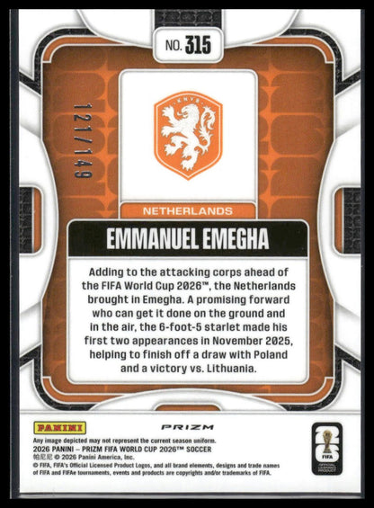 2026 Panini Prizm FIFA World Cup #315 Emmanuel Emegha Teal Disco Prizm #/149