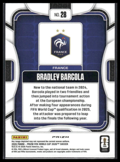 2026 Panini Prizm FIFA World Cup #28 Bradley Barcola Silver Prizm