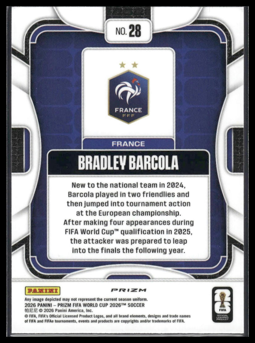 2026 Panini Prizm FIFA World Cup #28 Bradley Barcola Silver Prizm