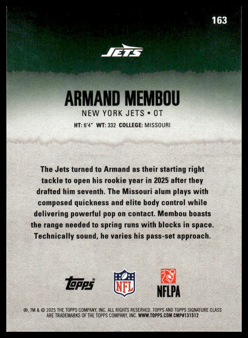 Armand Membou 2025 Topps Signature Class #163 Blue & Yellow RC