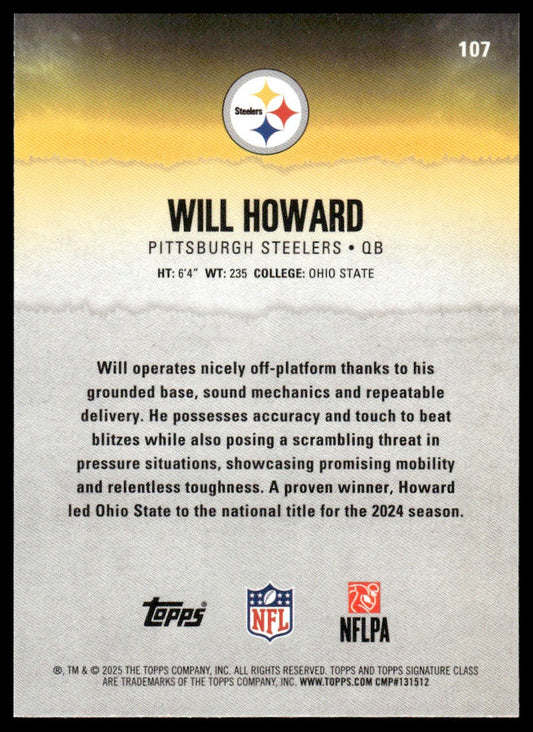 Will Howard 2025 Topps Signature Class #107 Chrome RC