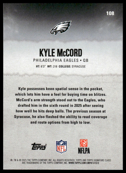Kyle McCord 2025 Topps Signature Class #108 Blue & Yellow RC