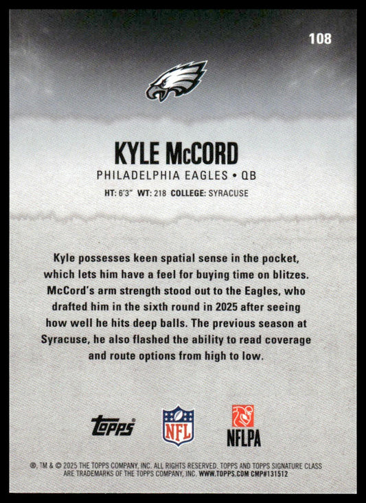 Kyle McCord 2025 Topps Signature Class #108 Blue & Yellow RC