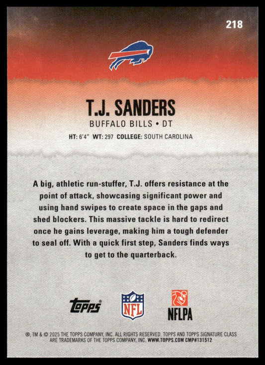 T.J. Sanders 2025 Topps Signature Class #218 Blue & Yellow RC