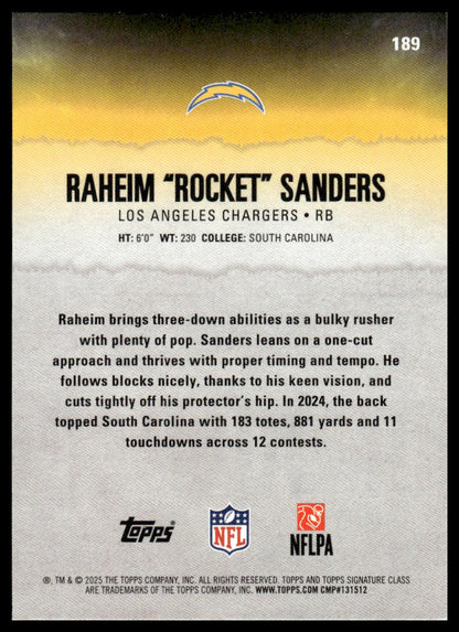 Raheim Sanders 2025 Topps Signature Class #189 Blue & Yellow RC