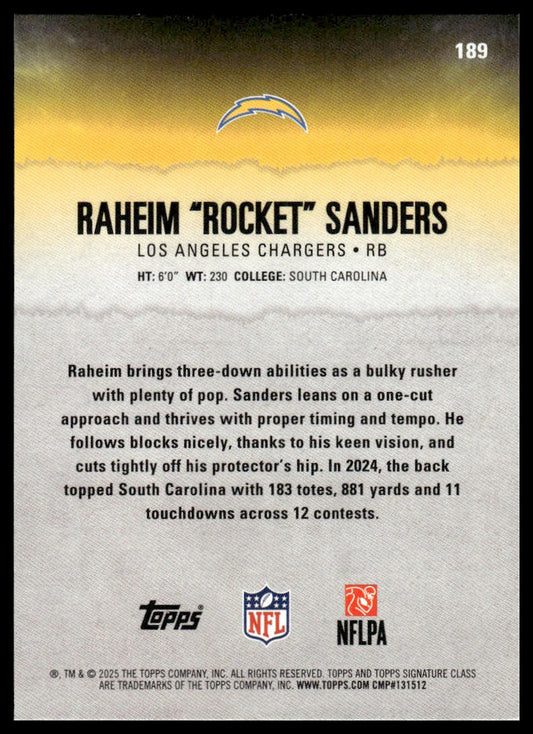 Raheim Sanders 2025 Topps Signature Class #189 Blue & Yellow RC