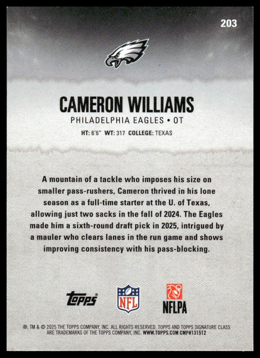 Cameron Williams 2025 Topps Signature Class #203 Chrome RC