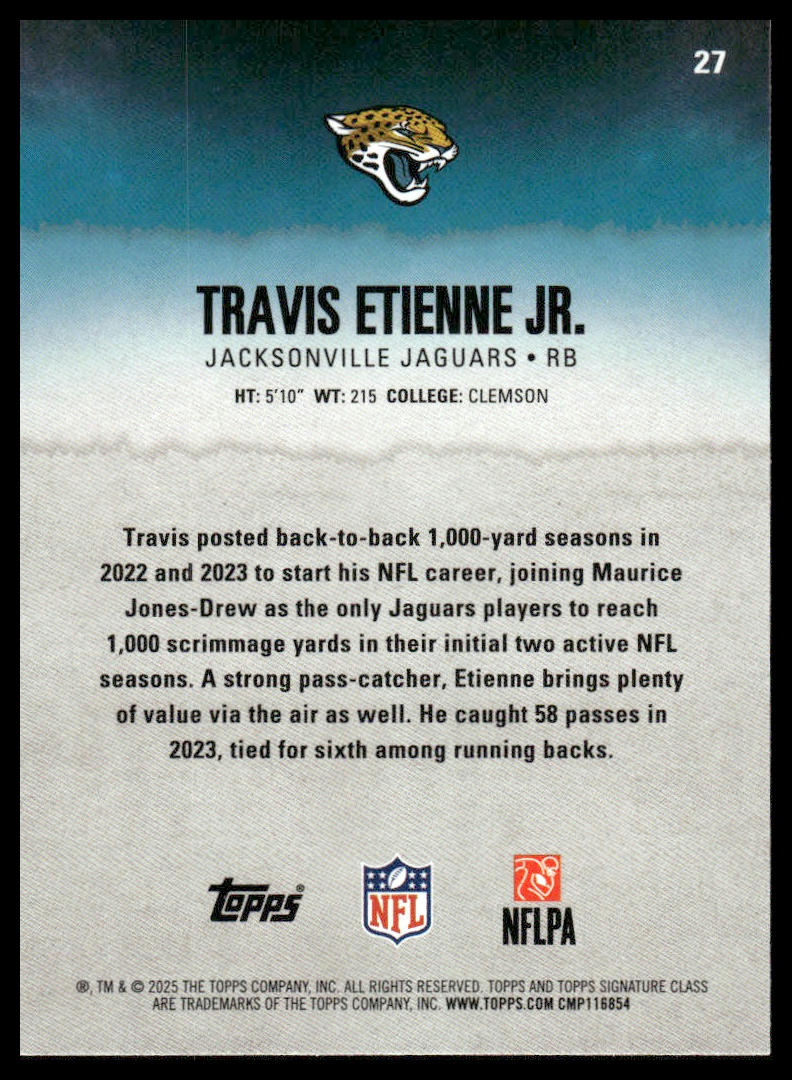 Travis Etienne Jr. 2025 Topps Signature Class #27 Blue & Yellow
