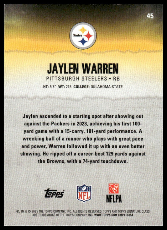Jaylen Warren 2025 Topps Signature Class #45 Blue & Yellow