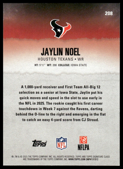 Jaylin Noel 2025 Topps Signature Class #208 Blue & Yellow RC