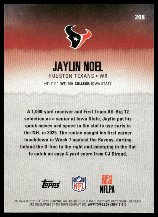 Jaylin Noel 2025 Topps Signature Class #208 Blue & Yellow RC
