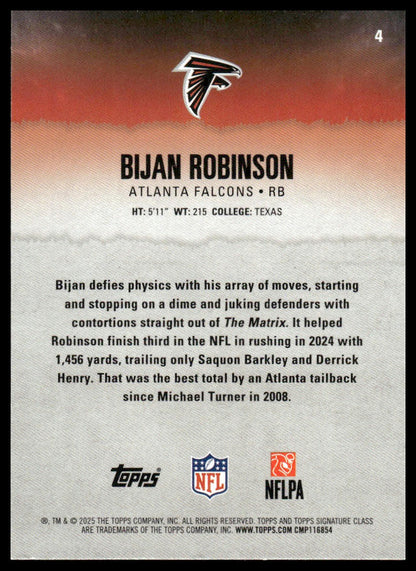 Bijan Robinson 2025 Topps Signature Class #4 Red & Black