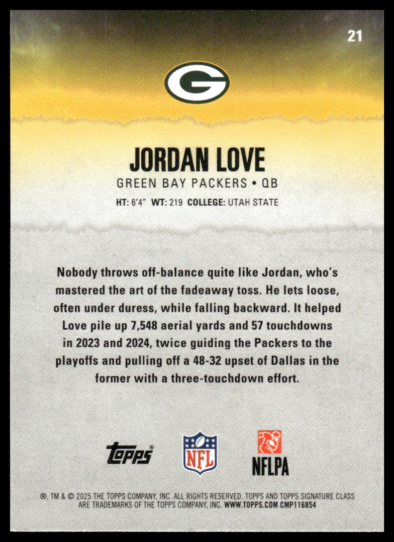 Jordan Love 2025 Topps Signature Class #21 Chrome