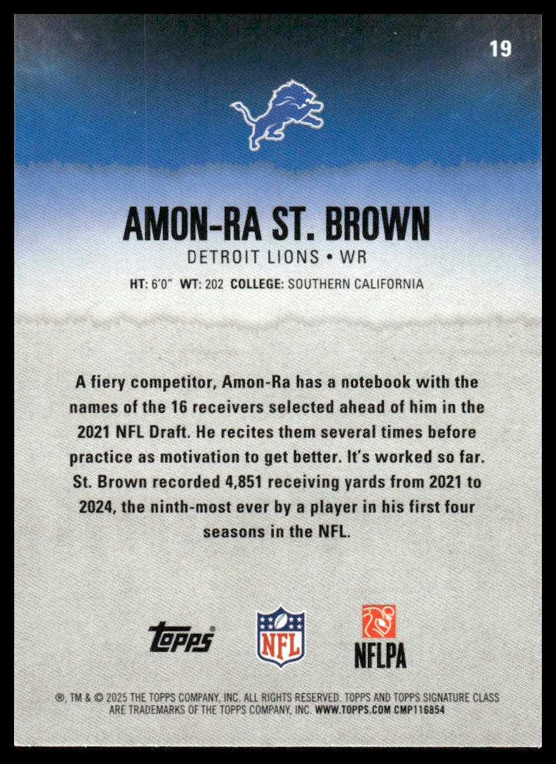 Amon-Ra St. Brown 2025 Topps Signature Class #19 Green & Purple