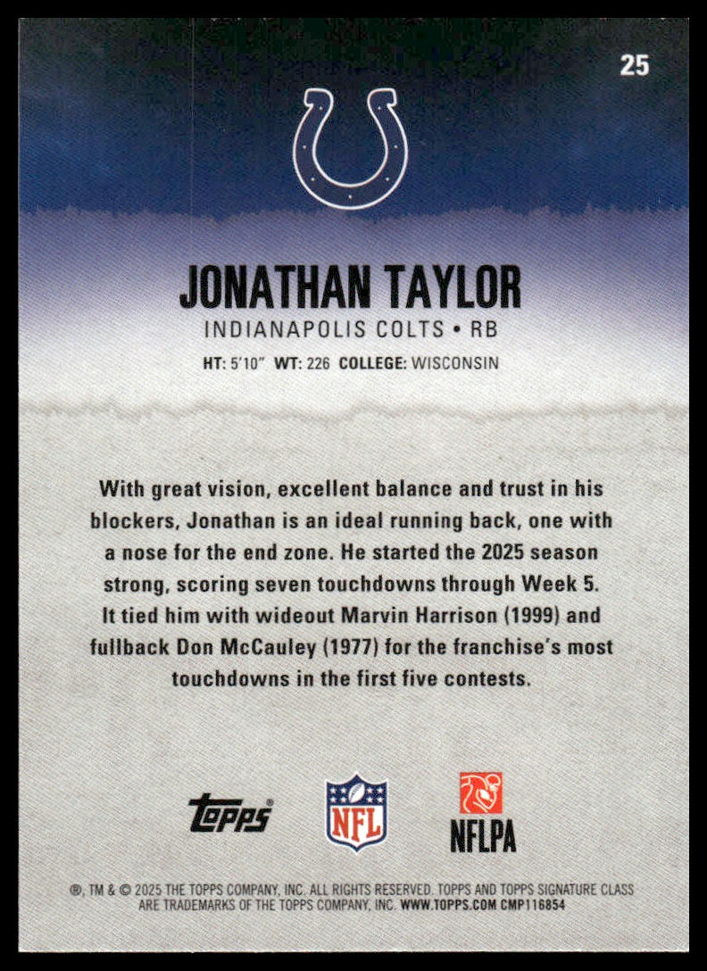 Jonathan Taylor 2025 Topps Signature Class #25 Green & Purple