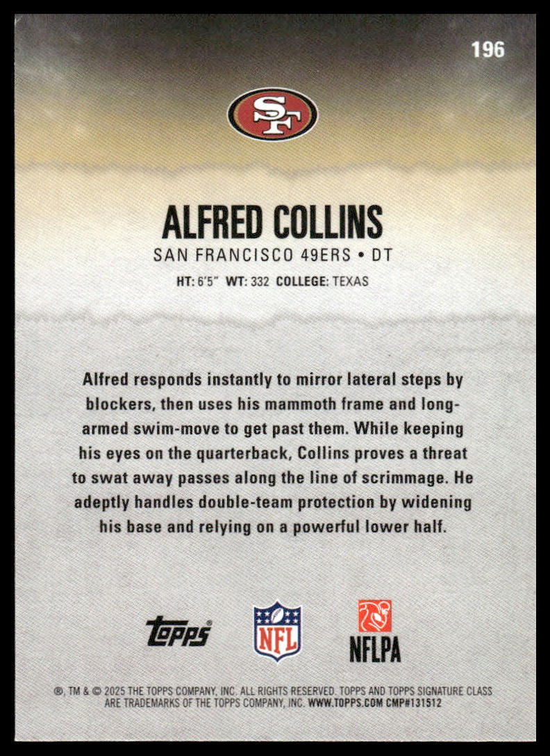 Alfred Collins 2025 Topps Signature Class #196 Chrome RC