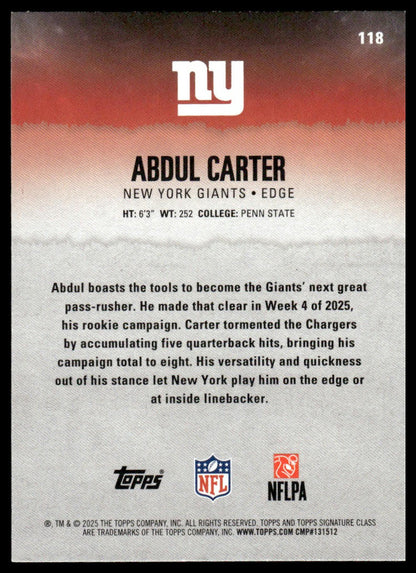 Abdul Carter 2025 Topps Signature Class #118 Red & Black RC