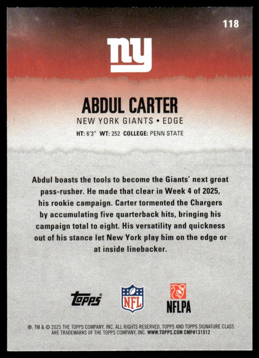 Abdul Carter 2025 Topps Signature Class #118 Red & Black RC