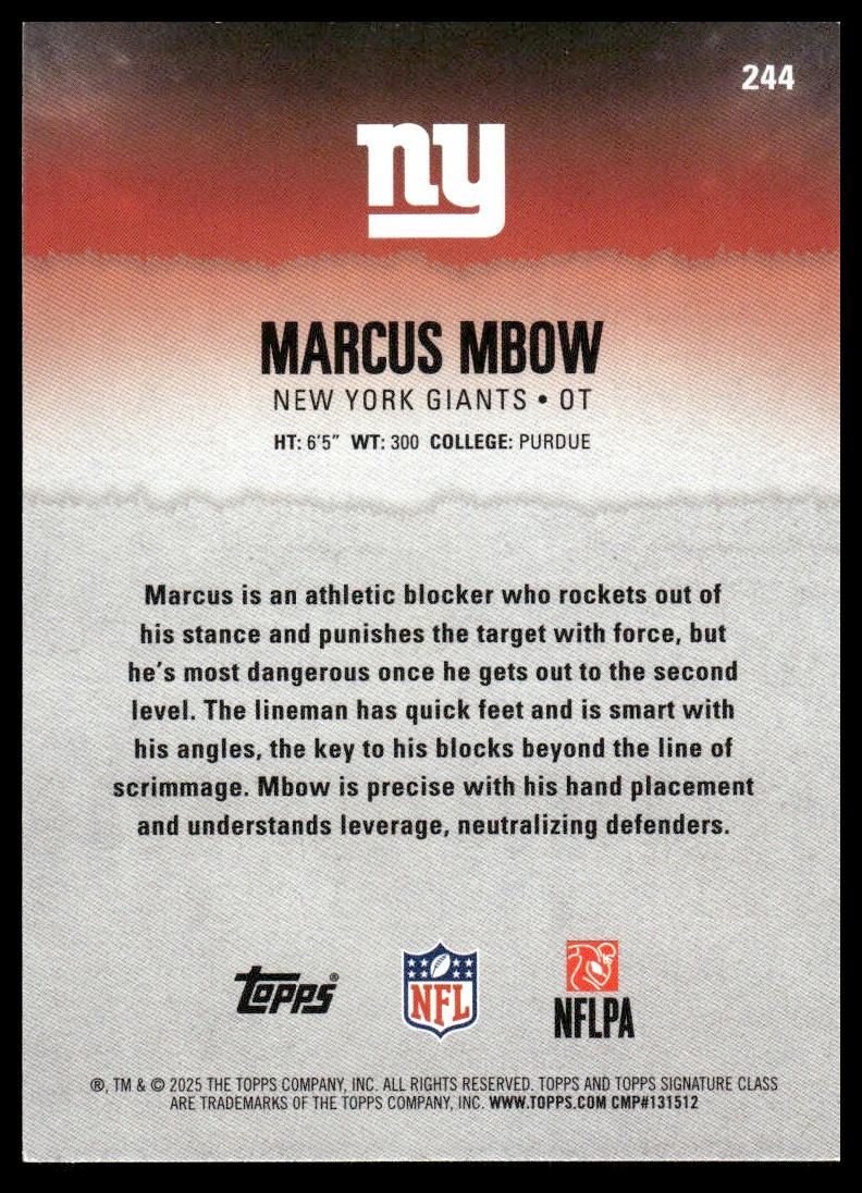 Marcus Mbow 2025 Topps Signature Class #244 Red & Black RC
