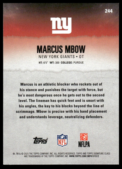 Marcus Mbow 2025 Topps Signature Class #244 Red & Black RC