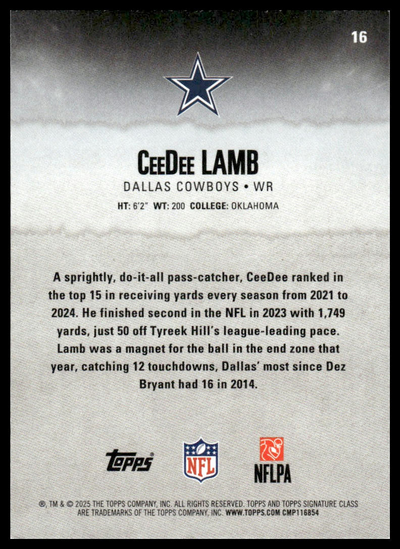 CeeDee Lamb 2025 Topps Signature Class #16 Blue & Yellow
