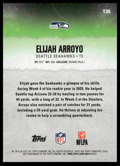 Elijah Arroyo 2025 Topps Signature Class #136 Blue & Yellow RC
