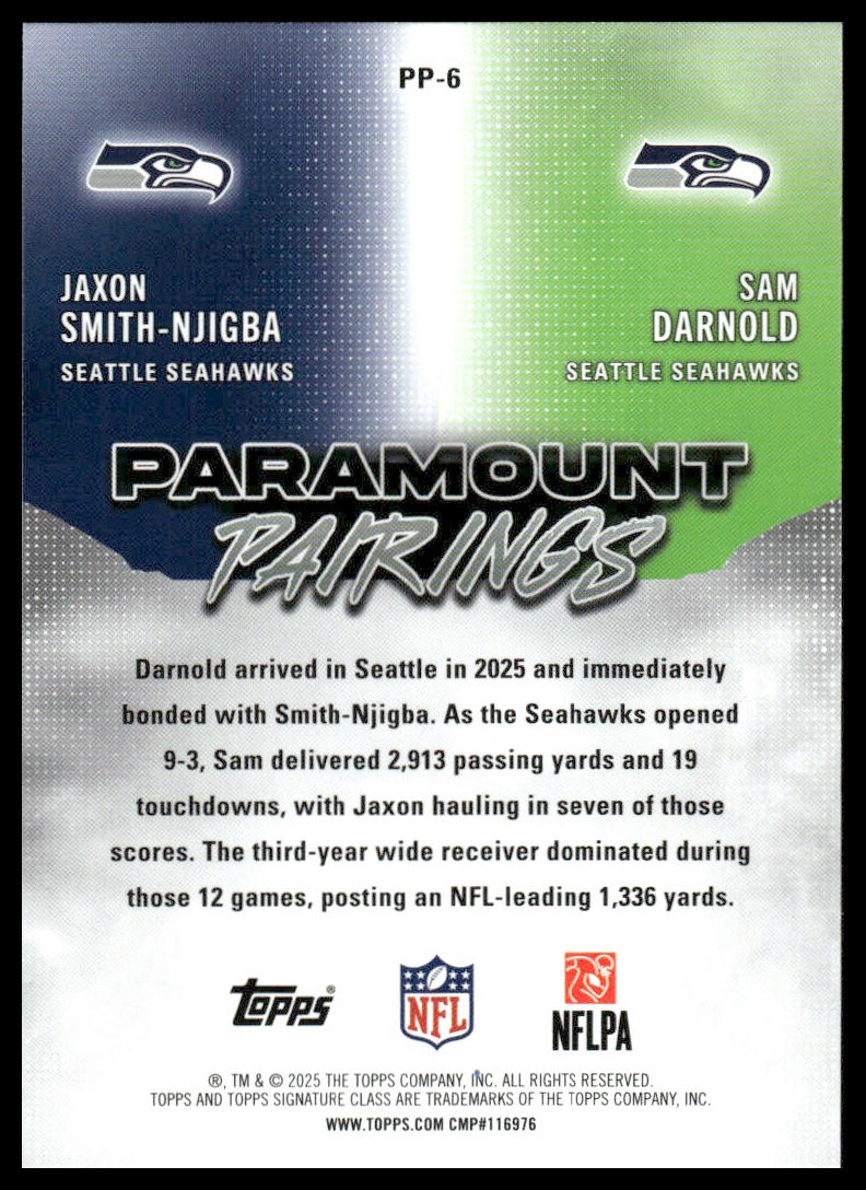 Darnold / Smith-Njigba 2025 Topps Signature Class #PP-6 Paramount Pairings