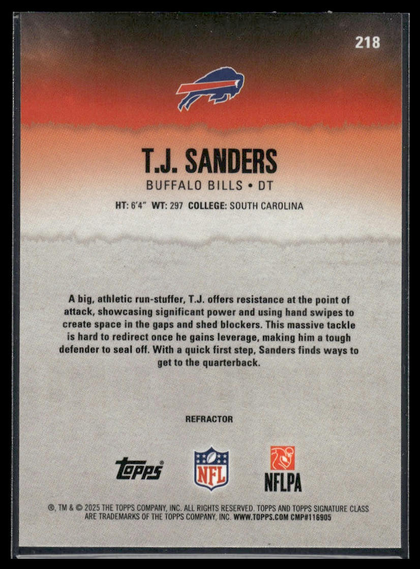 T.J. Sanders 2025 Topps Signature Class #218 Autographs RC AU