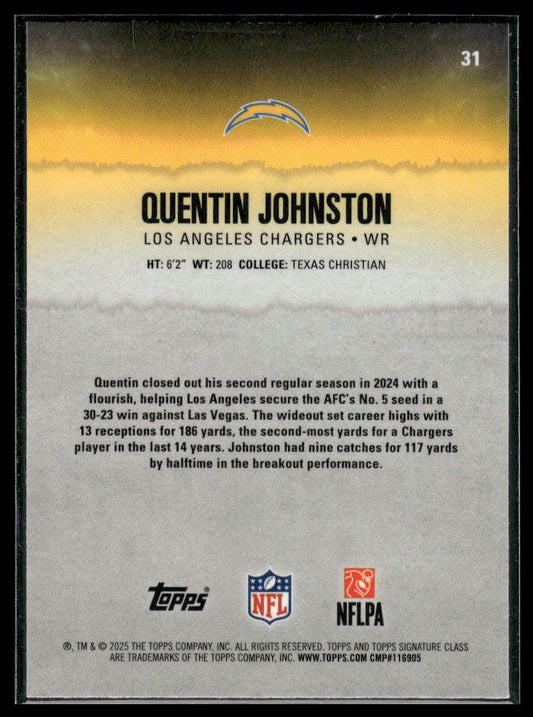 Quentin Johnston 2025 Topps Signature Class #31 Blue & Yellow