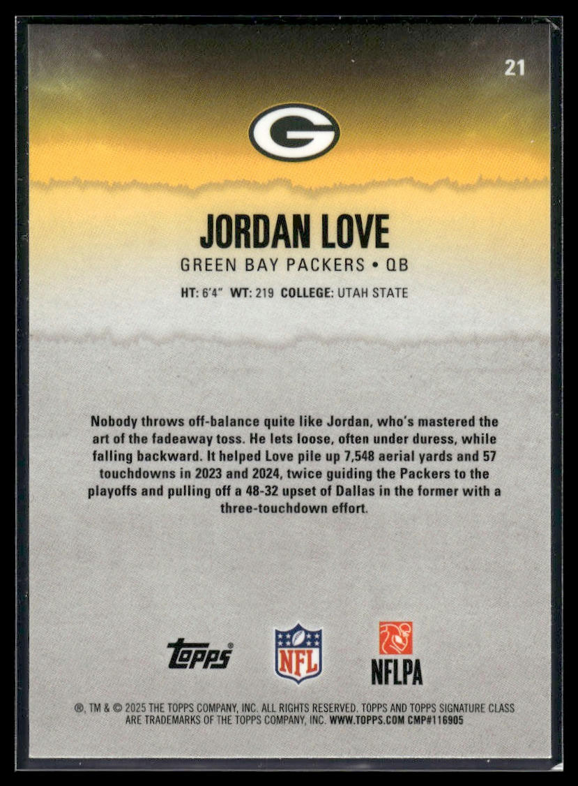 Jordan Love 2025 Topps Signature Class #21 Teal