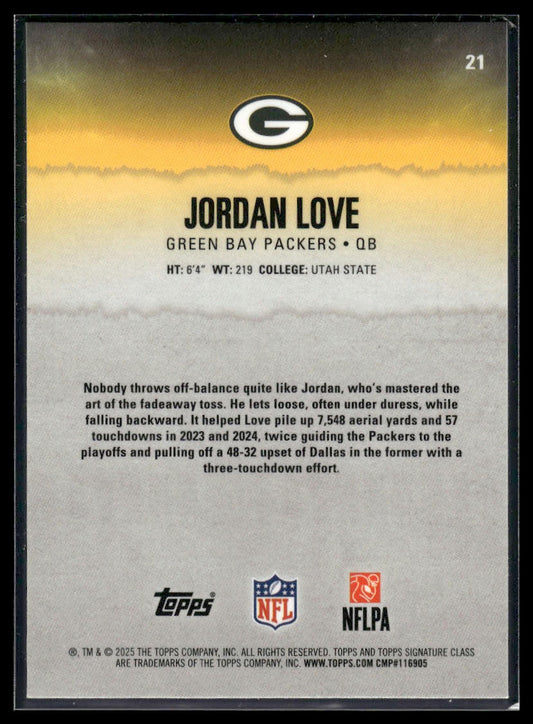 Jordan Love 2025 Topps Signature Class #21 Teal
