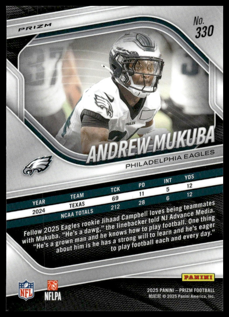 Andrew Mukuba 2025 Panini Prizm #330 Silver