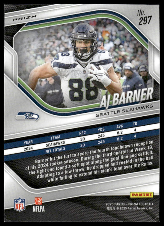 AJ Barner 2025 Panini Prizm #297 Silver