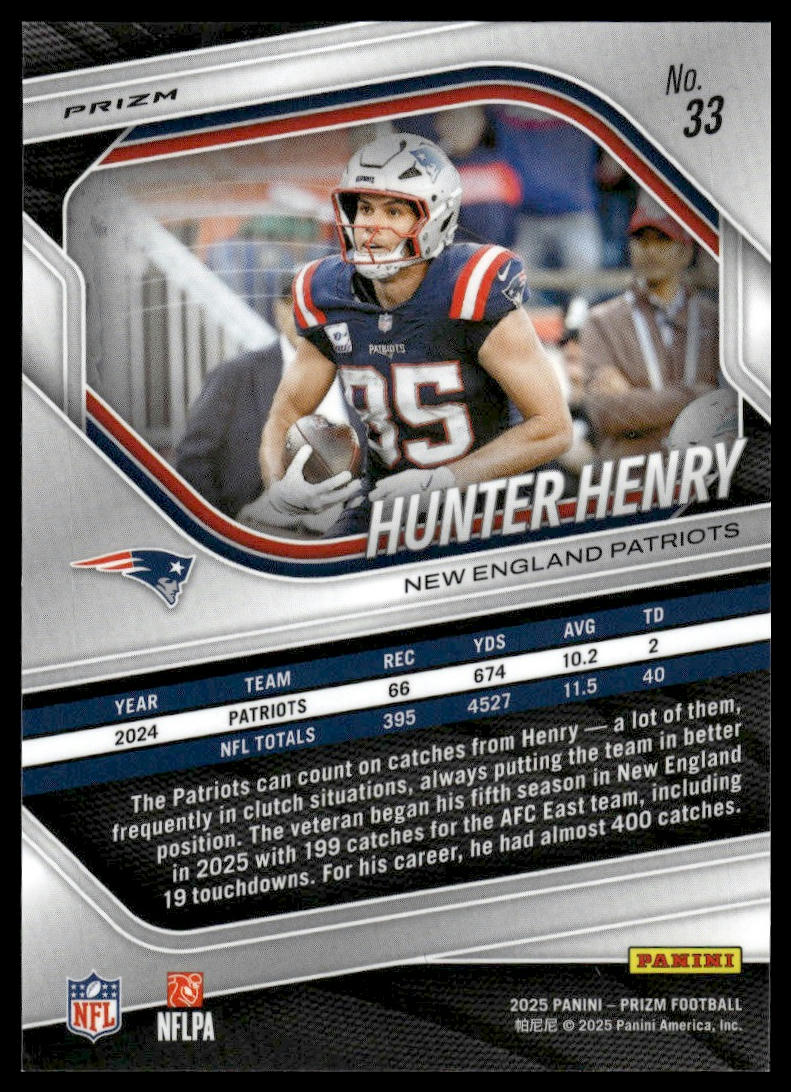 Hunter Henry 2025 Panini Prizm #33 Red White and Blue