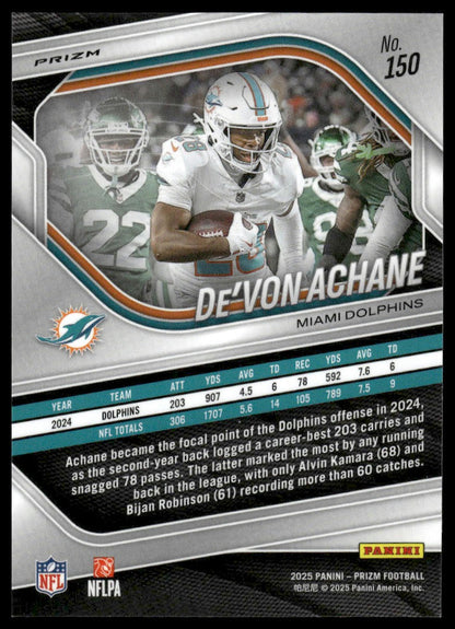 De'Von Achane 2025 Panini Prizm #150 Orange Ice