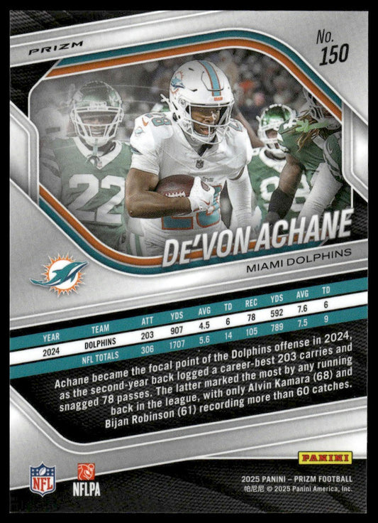 De'Von Achane 2025 Panini Prizm #150 Orange Ice