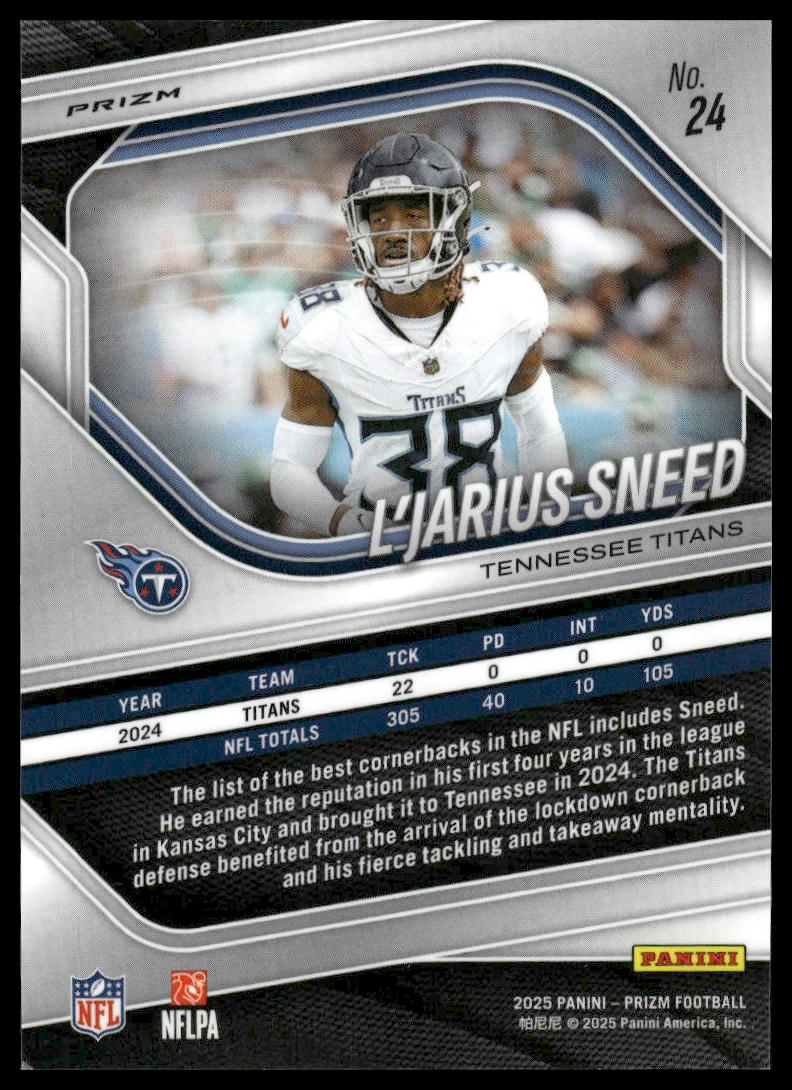L'Jarius Sneed 2025 Panini Prizm #24 Purple Pulsar