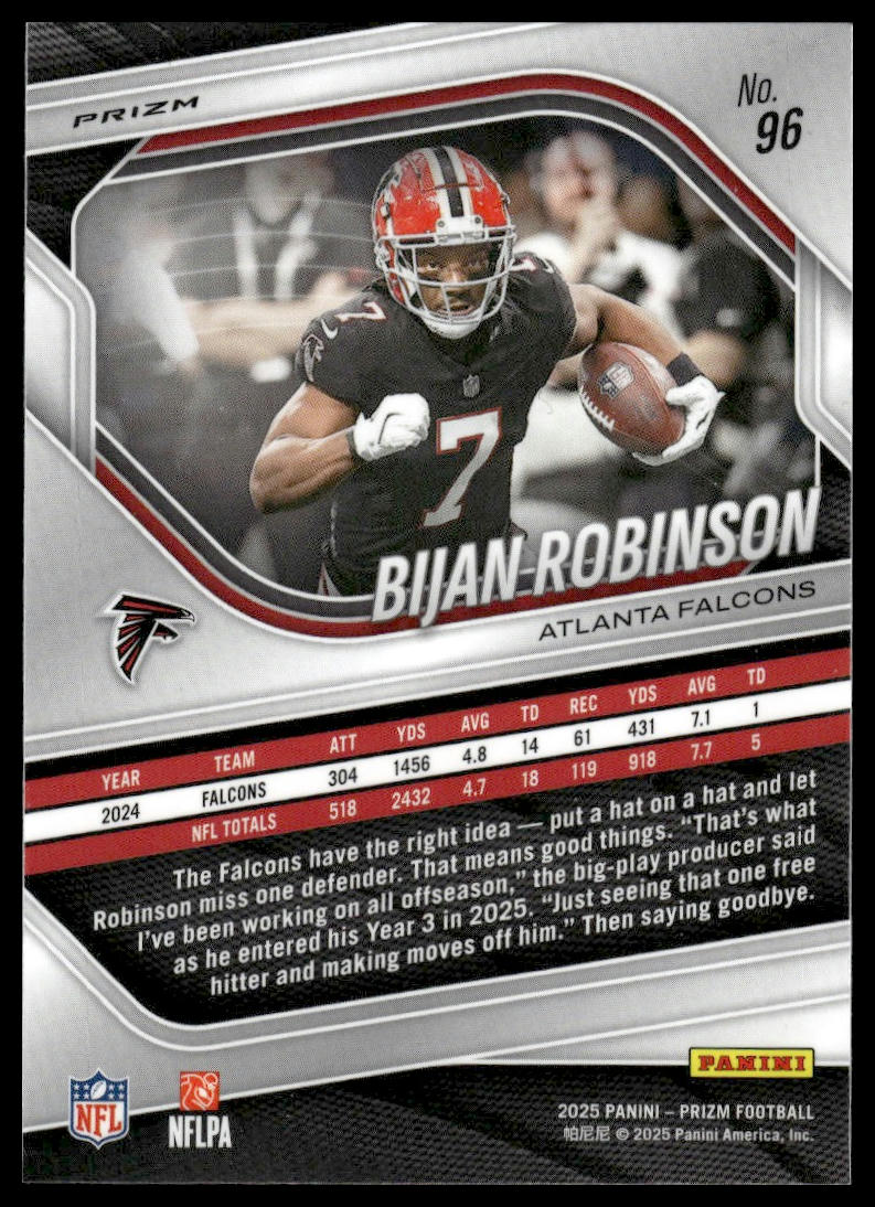 Bijan Robinson 2025 Panini Prizm #96 Orange