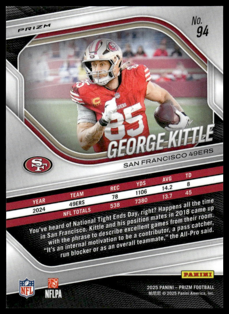 George Kittle 2025 Panini Prizm #94 Red White and Blue