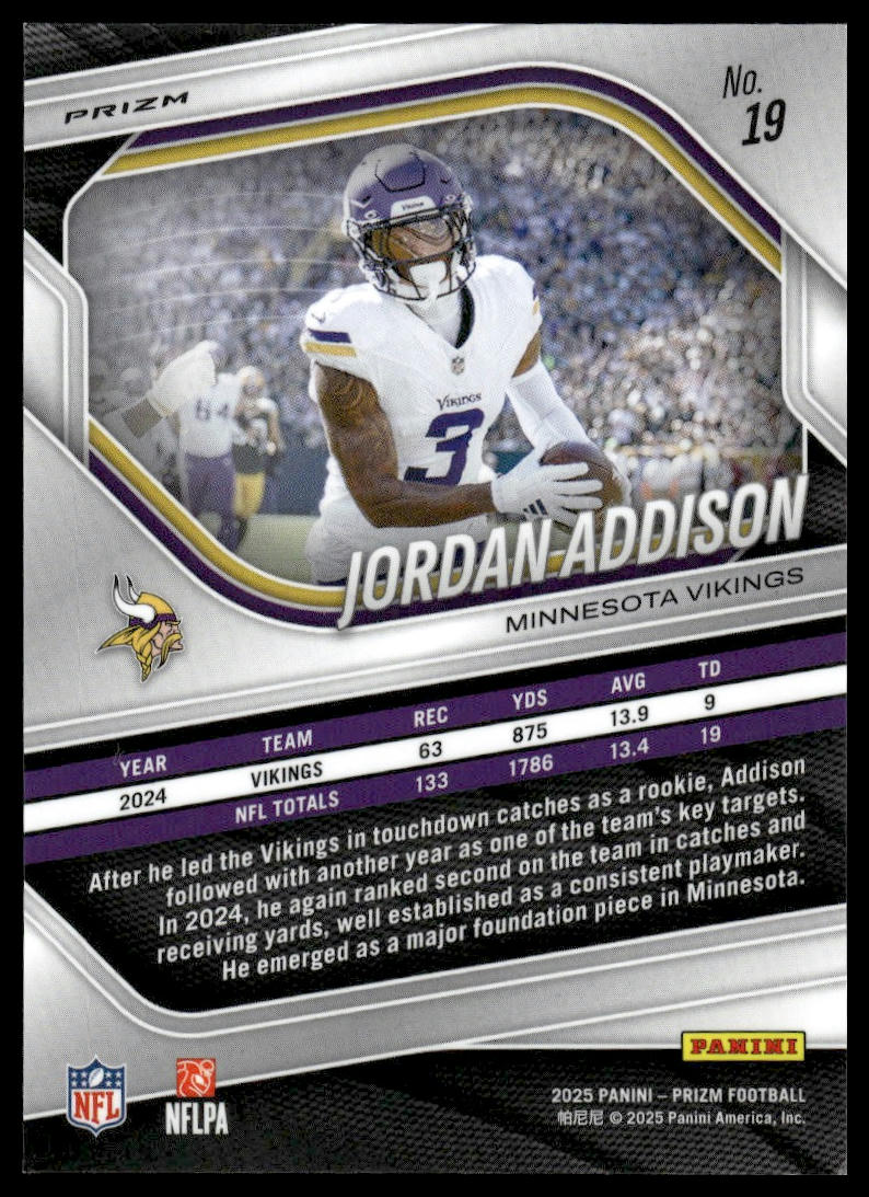 Jordan Addison 2025 Panini Prizm #19 Pink Wave