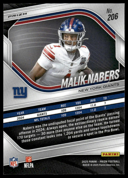 Malik Nabers 2025 Panini Prizm #206 Blue Wave