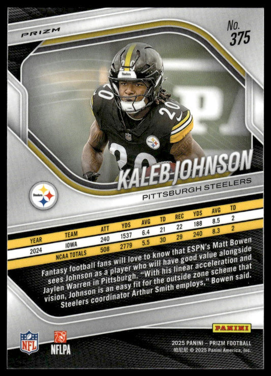 Kaleb Johnson 2025 Panini Prizm #375 Neon Green Pulsar